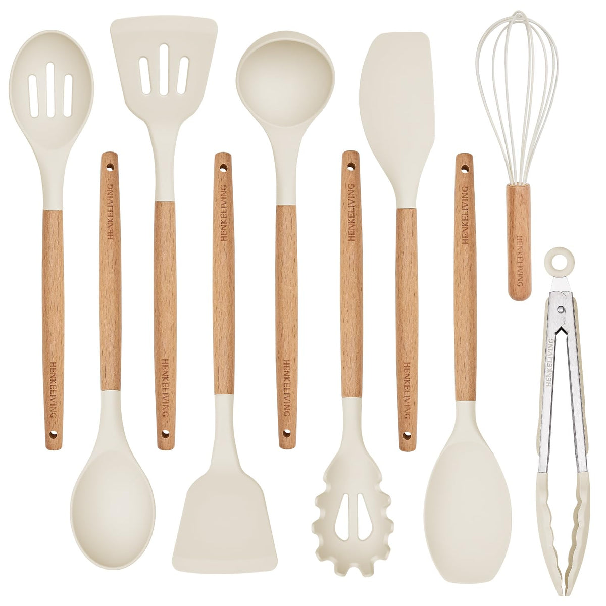 Henkeliving silicone 10-pcs set with heat-resistant wooden handles for versatile cooking