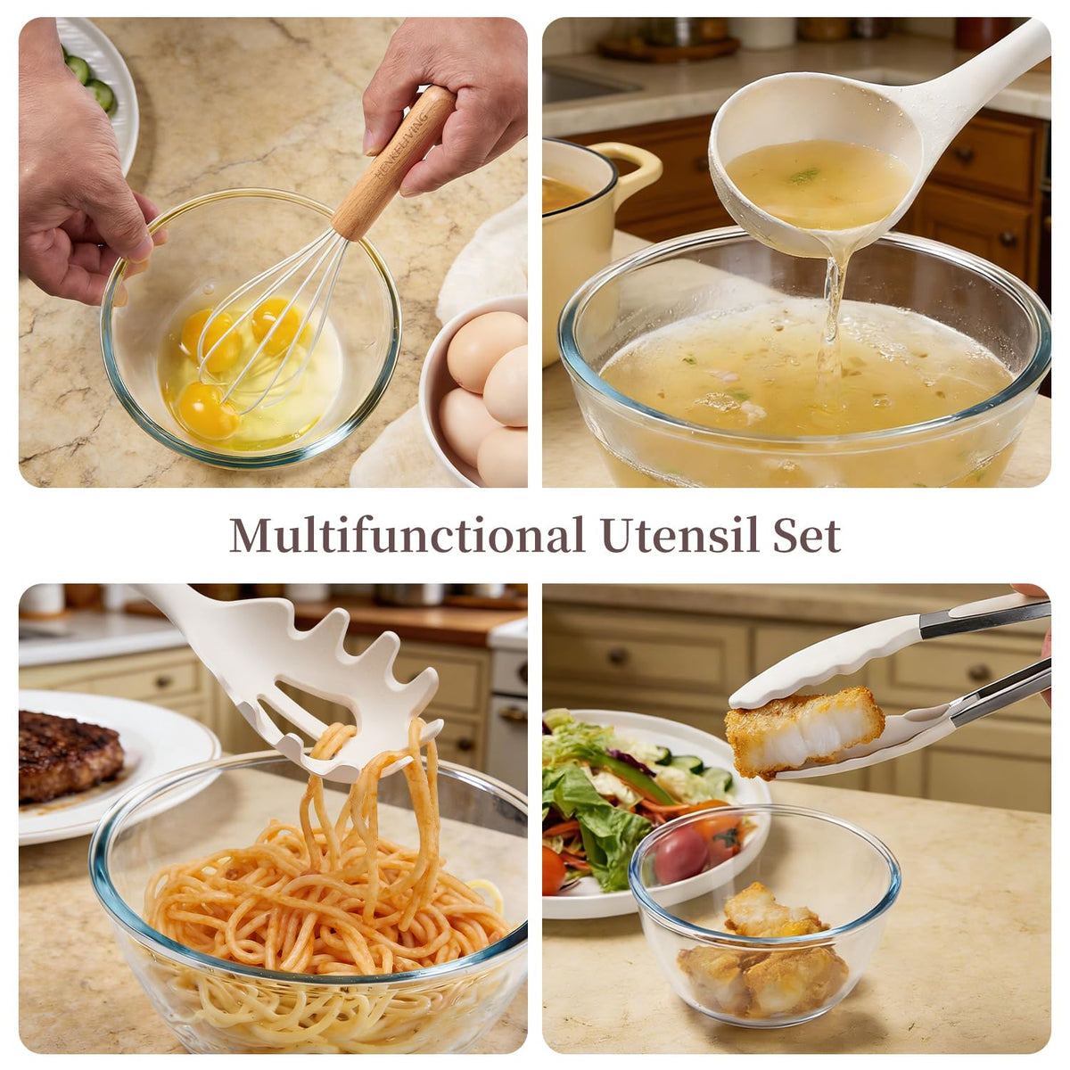Henkeliving slotted spoon reduces splatter while sautéing