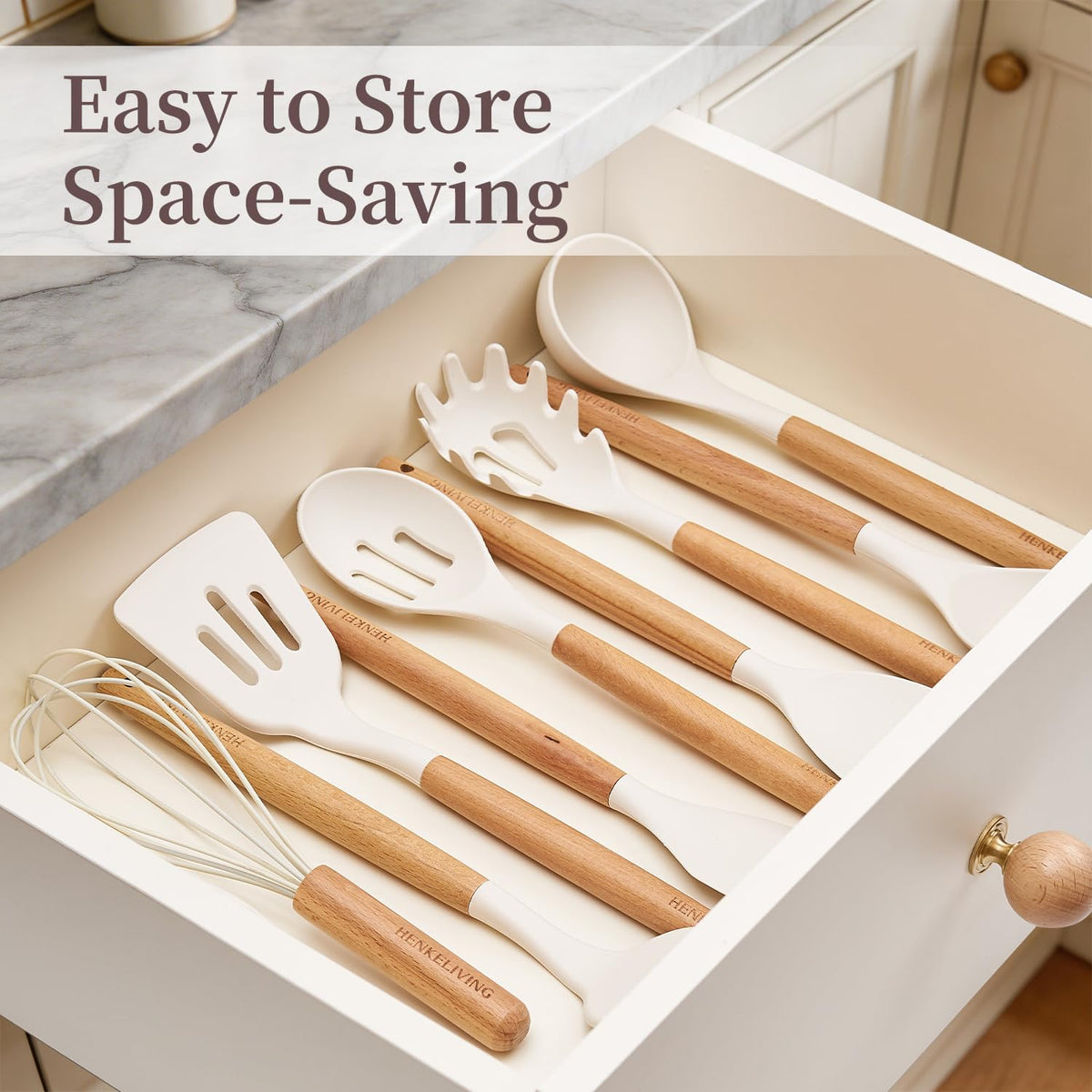 Henkeliving wooden-handled tongs and whisk set for safe flipping and whisking