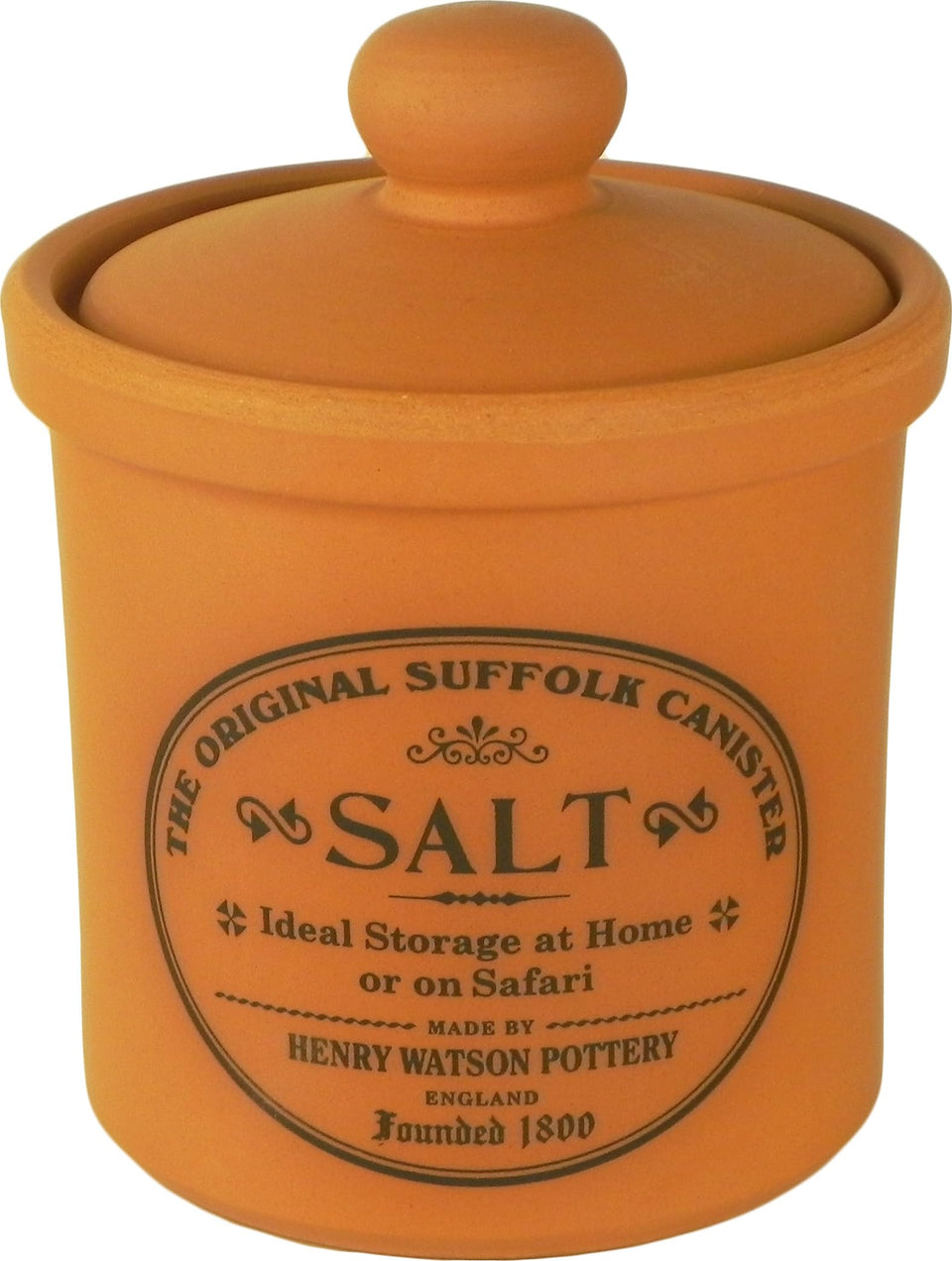 Henry Watson salt jar in unglazed terracotta for natural moisture control in the kitchen.