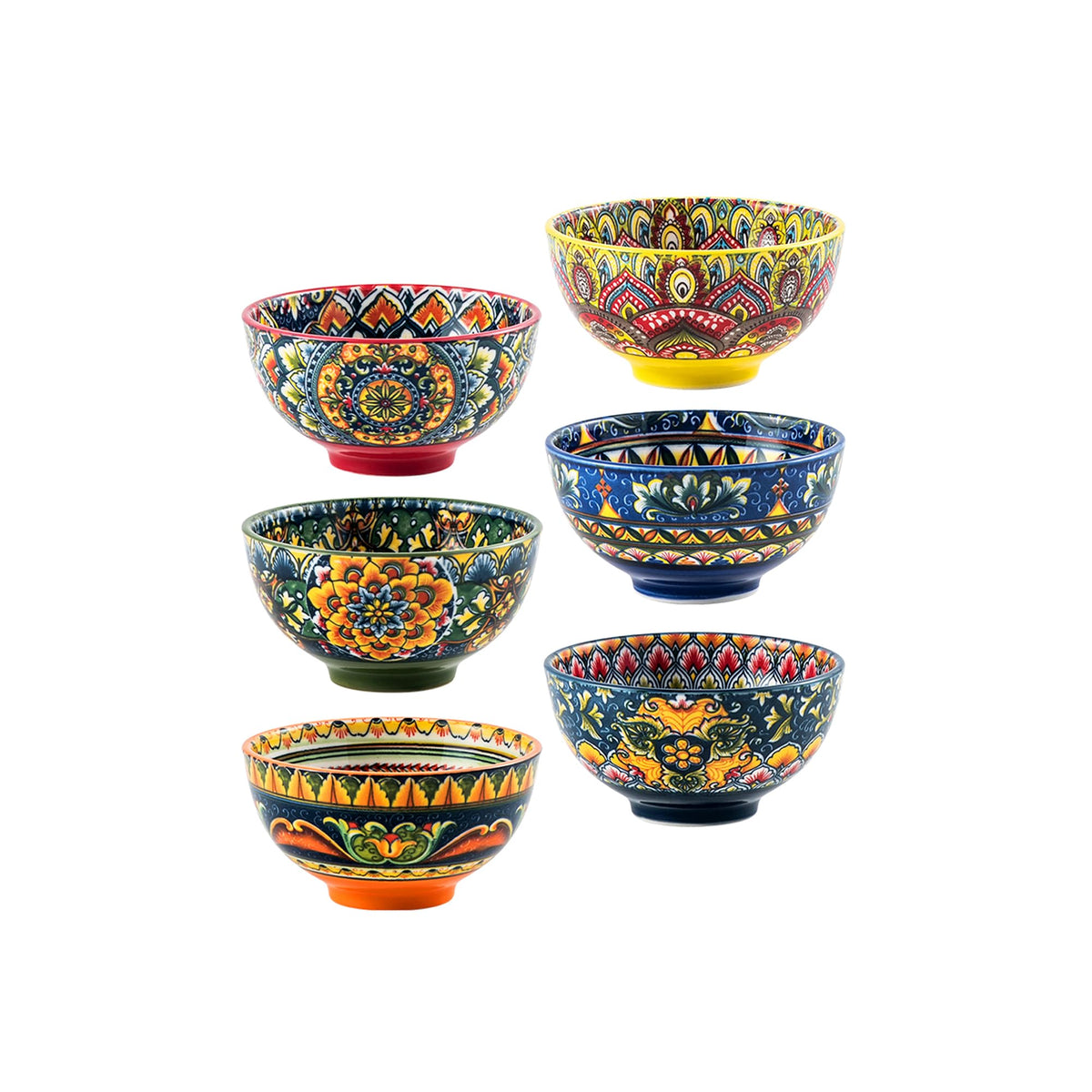 Henten Home ceramic 5oz dipping bowls with colorful boho patterns for dips and snacks