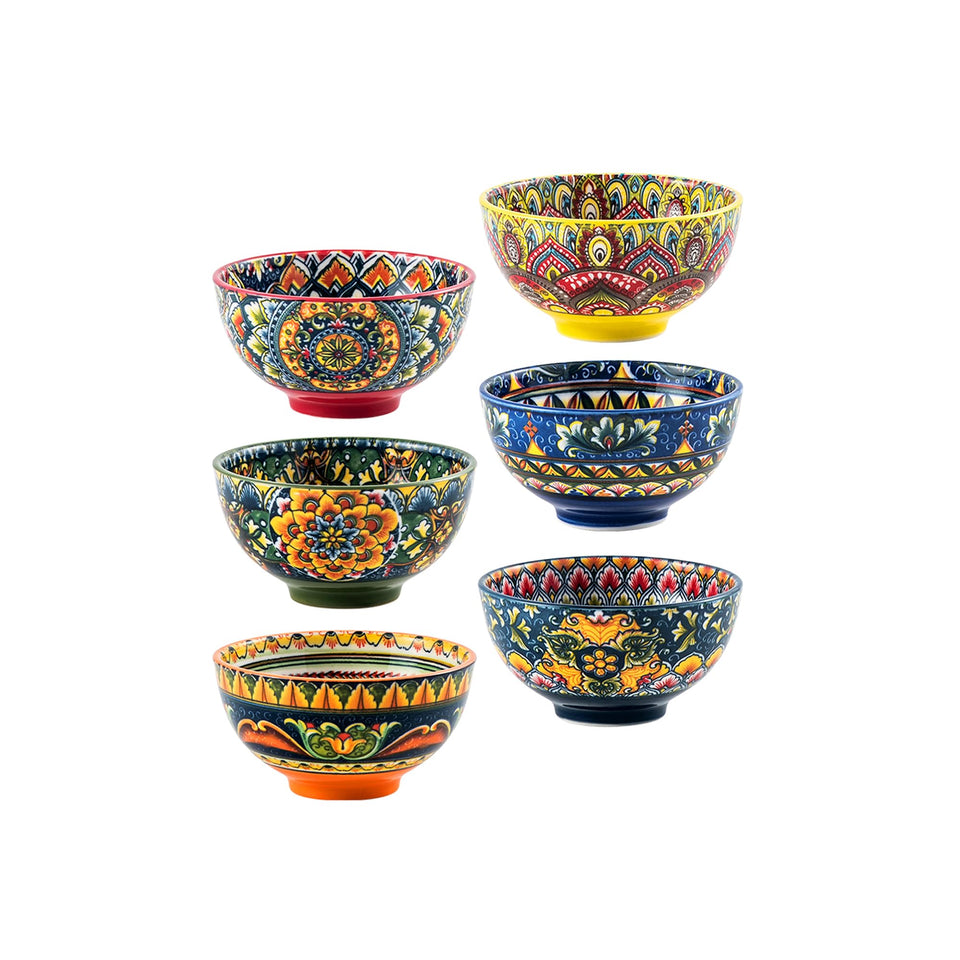 Henten Home ceramic 5oz dipping bowls with colorful boho patterns for dips and snacks