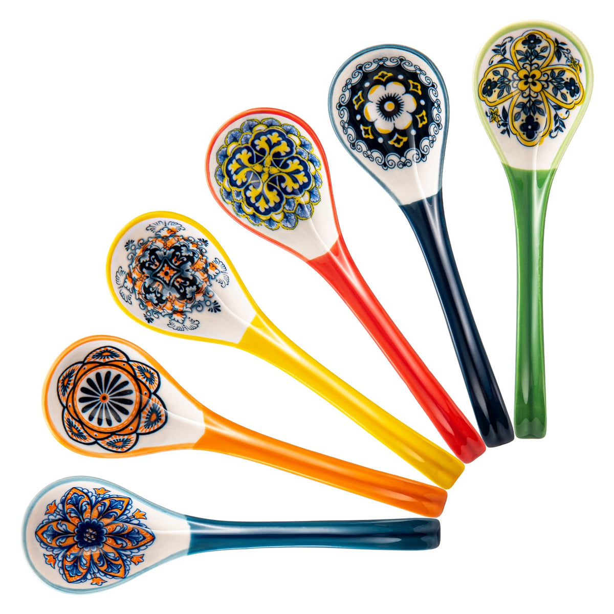 HENXFEN LEAD Asian soup spoon set with boho ceramic design, ideal for ramen serving.
