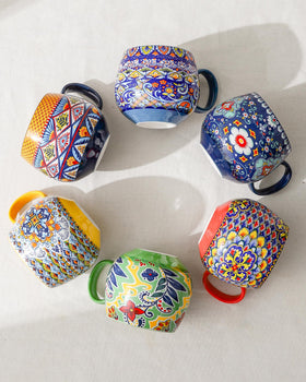 HENXFEN LEAD Boho ceramic mugs set6 20oz rim detail emphasizes generous capacity for larger drinks.
