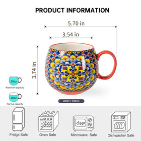 HENXFEN LEAD Boho ceramic mugs set6 side view highlights stackable design for space-saving storage.