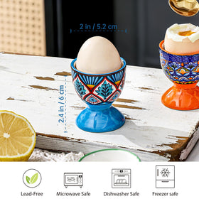 HENXFEN LEAD colorful boho egg cups upright on a plate