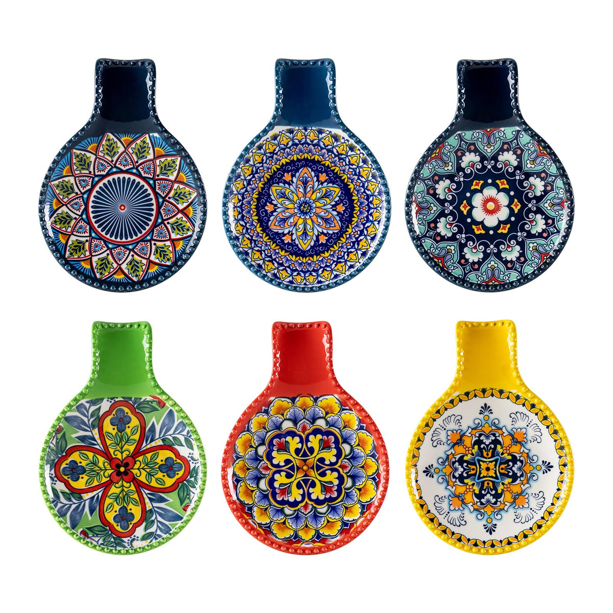 HENXFEN LEAD ceramic spoon rest with Bohemian pattern brightening counters and protecting cookware