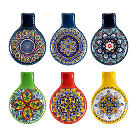 HENXFEN LEAD ceramic spoon rest with Bohemian pattern brightening counters and protecting cookware