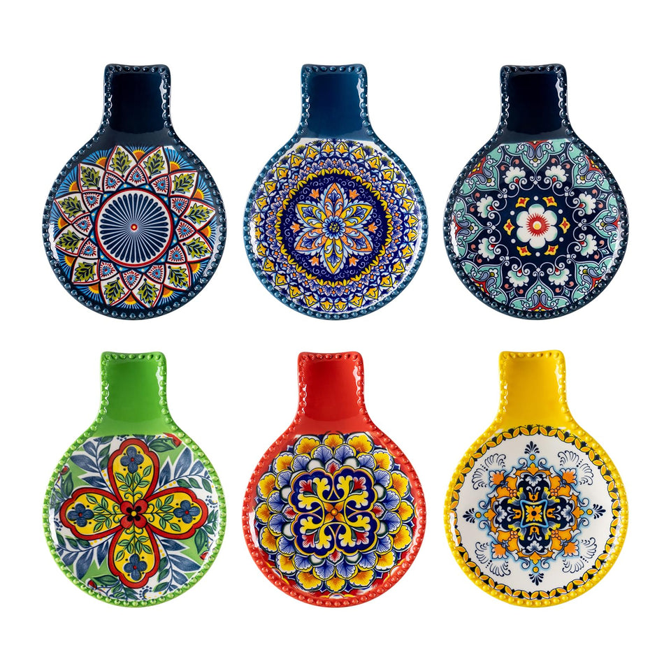 HENXFEN LEAD ceramic spoon rest with Bohemian pattern brightening counters and protecting cookware