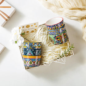 Gift-ready HENXFEN LEAD ramekins with vibrant Bohemian design
