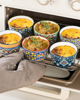 HENXFEN LEAD 6 oz stackable ramekins save cabinet space and simplify cleanup.