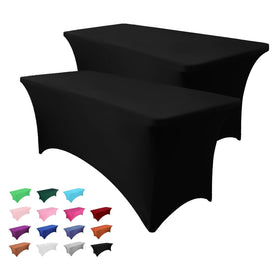 Heochy 6ft black rectangle tablecloth adds a polished look for events.