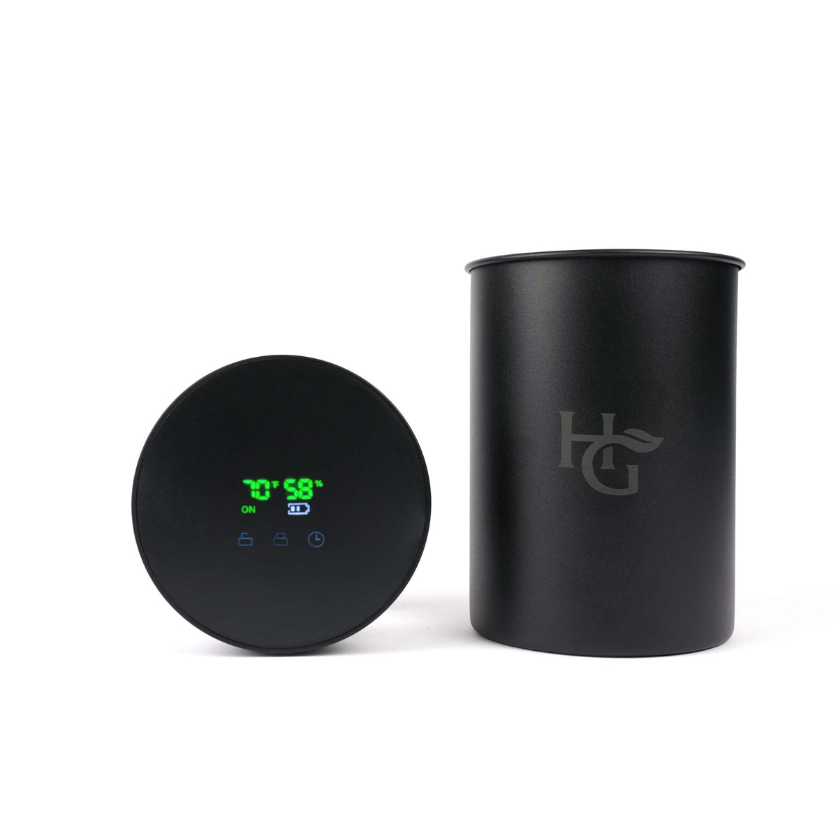 Herb Guard Auto-Cure jar with hygrometer for precise humidity control and freshness