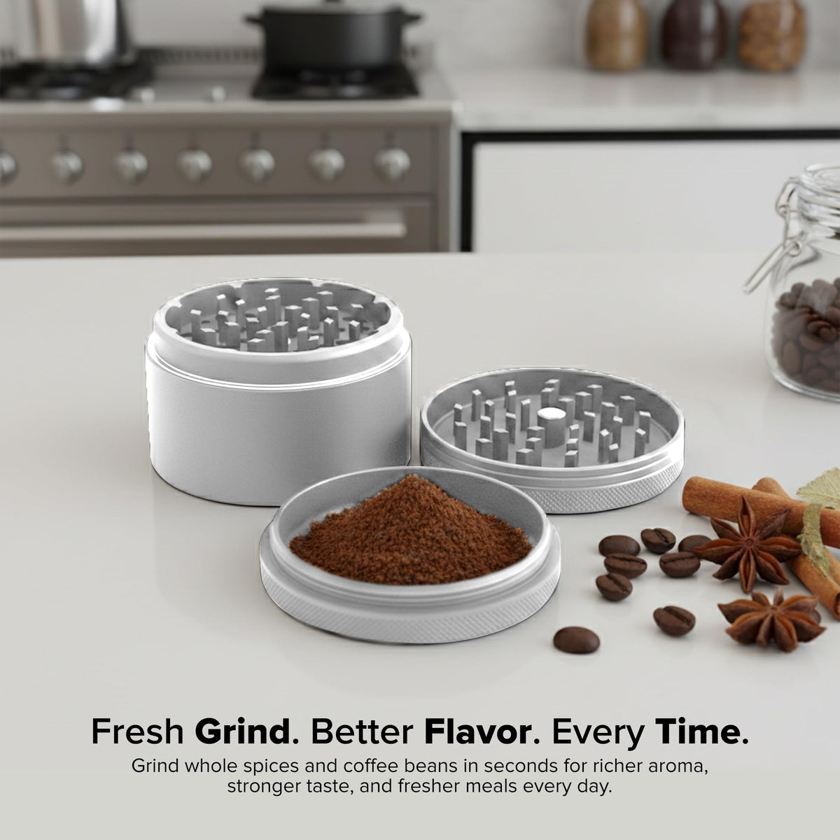 HerbSaver magnetic lid demonstrates spill-free grinding and secure storage.