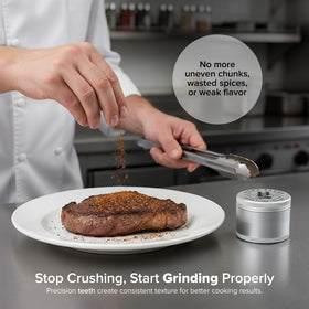 Sharp precision teeth enable even texture for spices and seasonings.