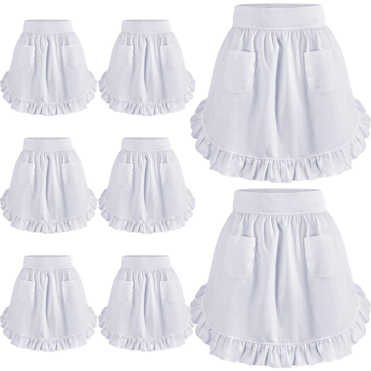 Hercicy eight-piece white waist apron set with pockets for quick utensil access
