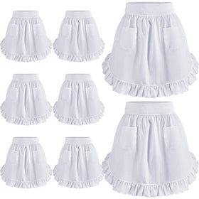 Hercicy eight-piece white waist apron set with pockets for quick utensil access
