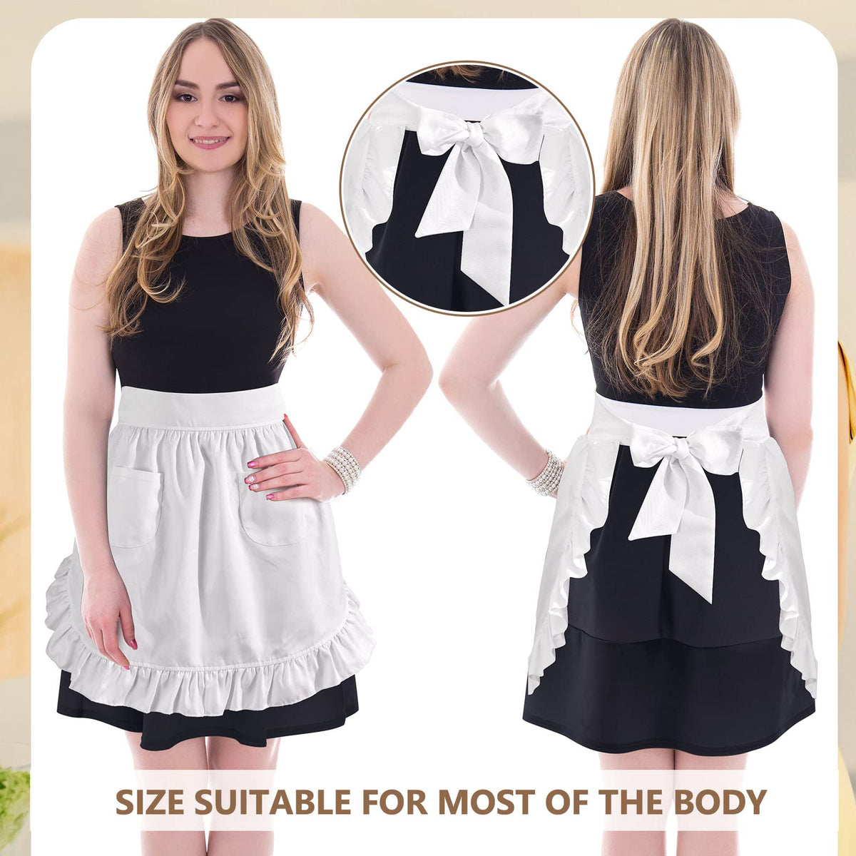 Hercicy maid cosplay apron with pockets for events and performances