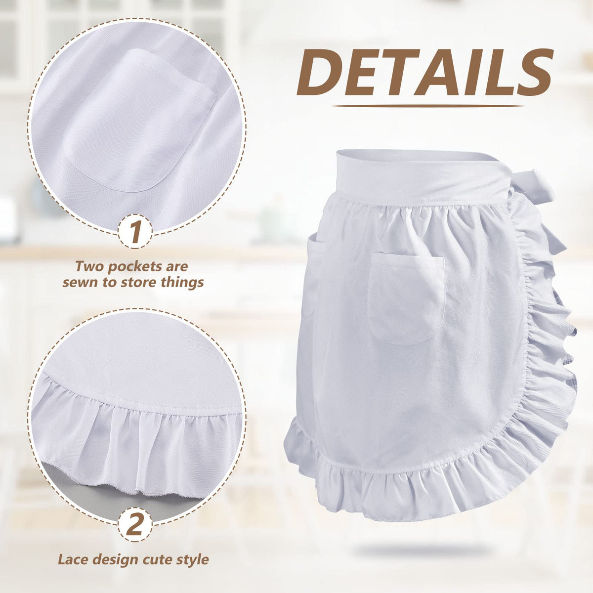 Hercicy white waitress apron ideal for service in cafes or hotels