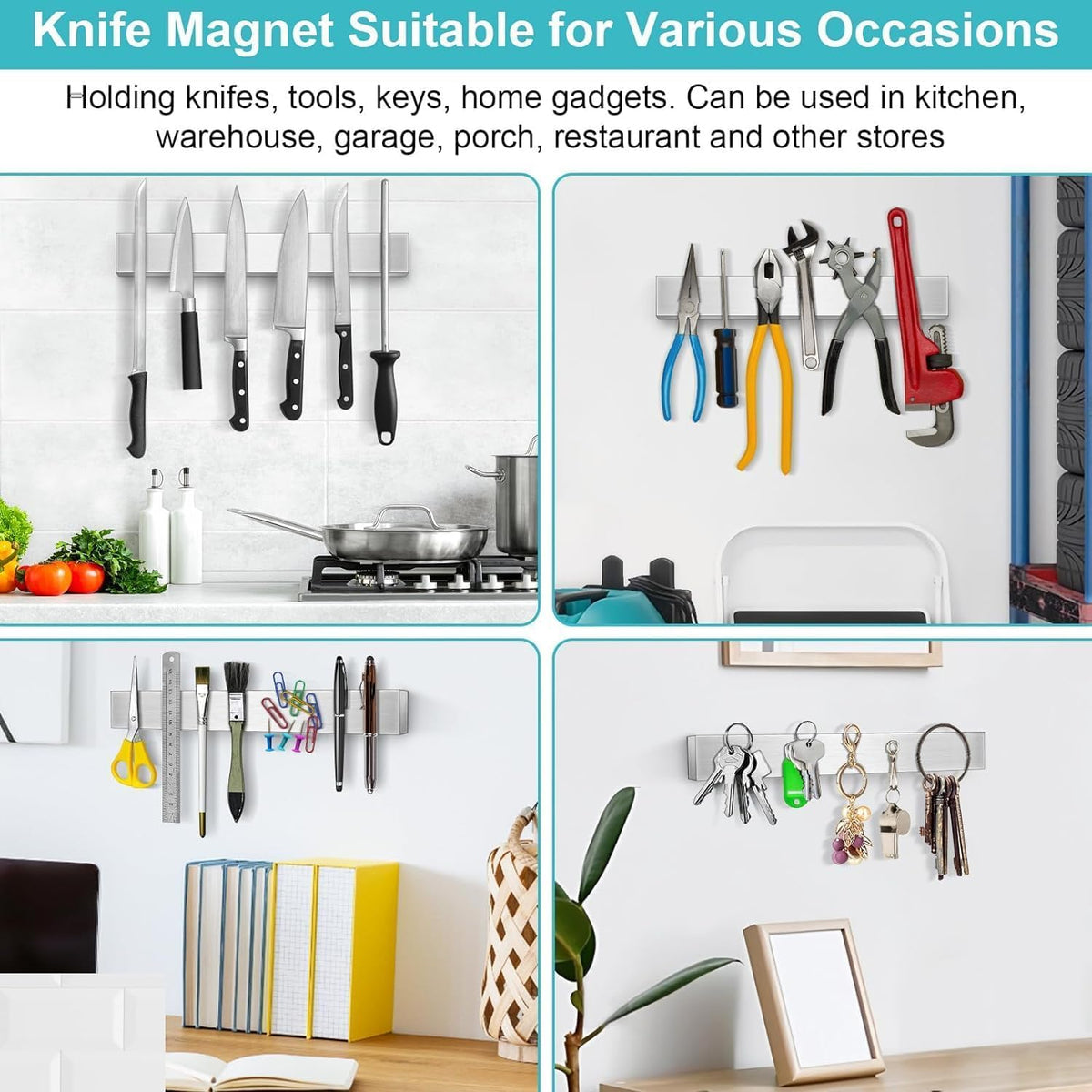 Hereof knife magnet strip heavy duty 304 stainless keeps blades rust-free.