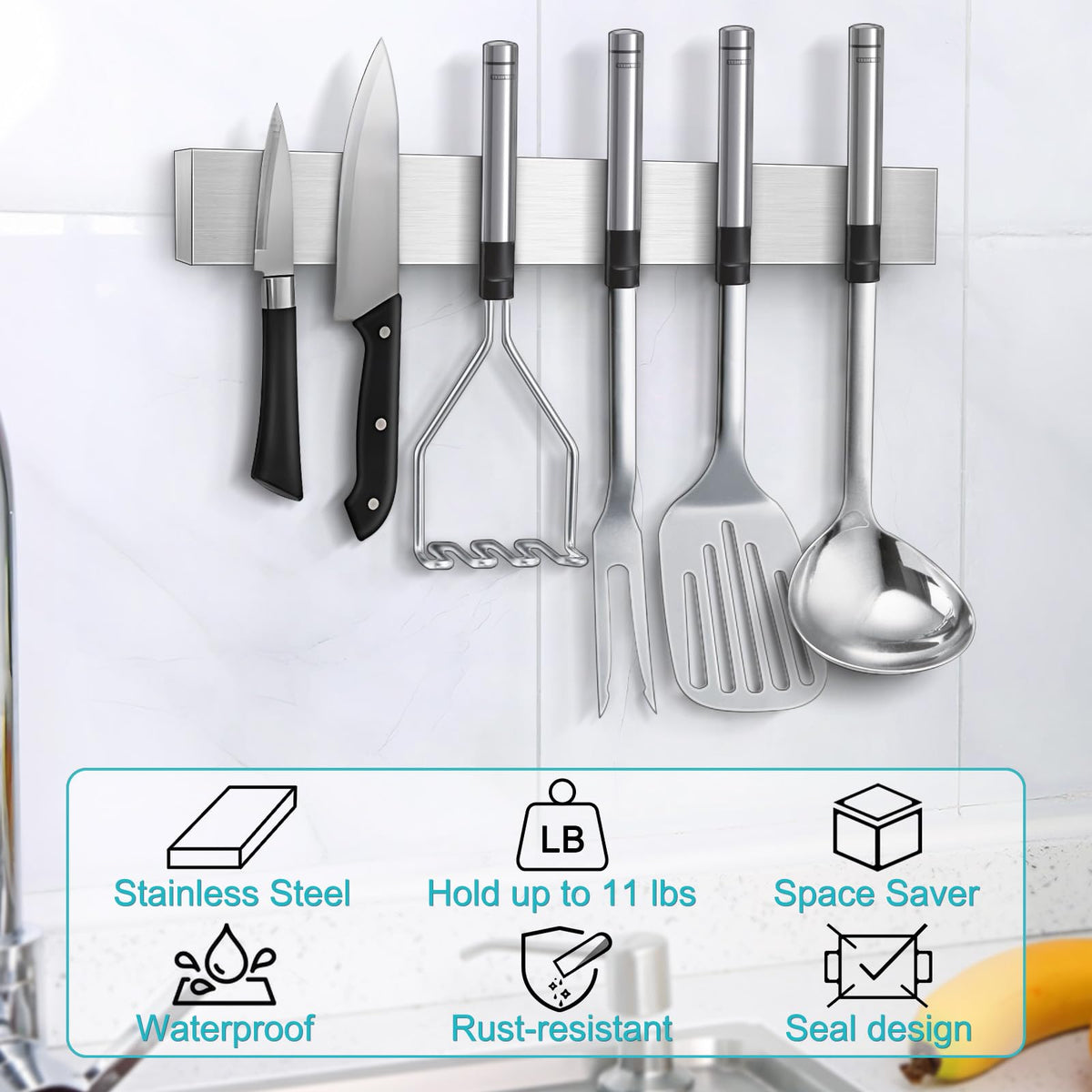 Hereof knife-strip 11-lb capacity supports heavy knives with ease.