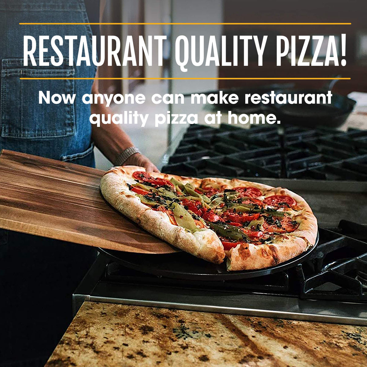 Heritage pizza stone features heat-resistant coating to minimize smoking and flavor loss.
