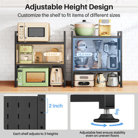 HERJOY 3-tier rack with adjustable heights for tall microwaves.