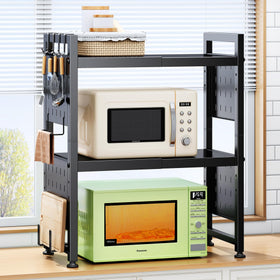 HERJOY expandable microwave stand in full view highlighting sturdy kitchen storage.