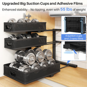 HERJOY height-adjustable shelves fit tall bottles and compact containers