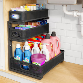 HERJOY Under Sink Organizer, 3-tier sliding for easy access and visibility.