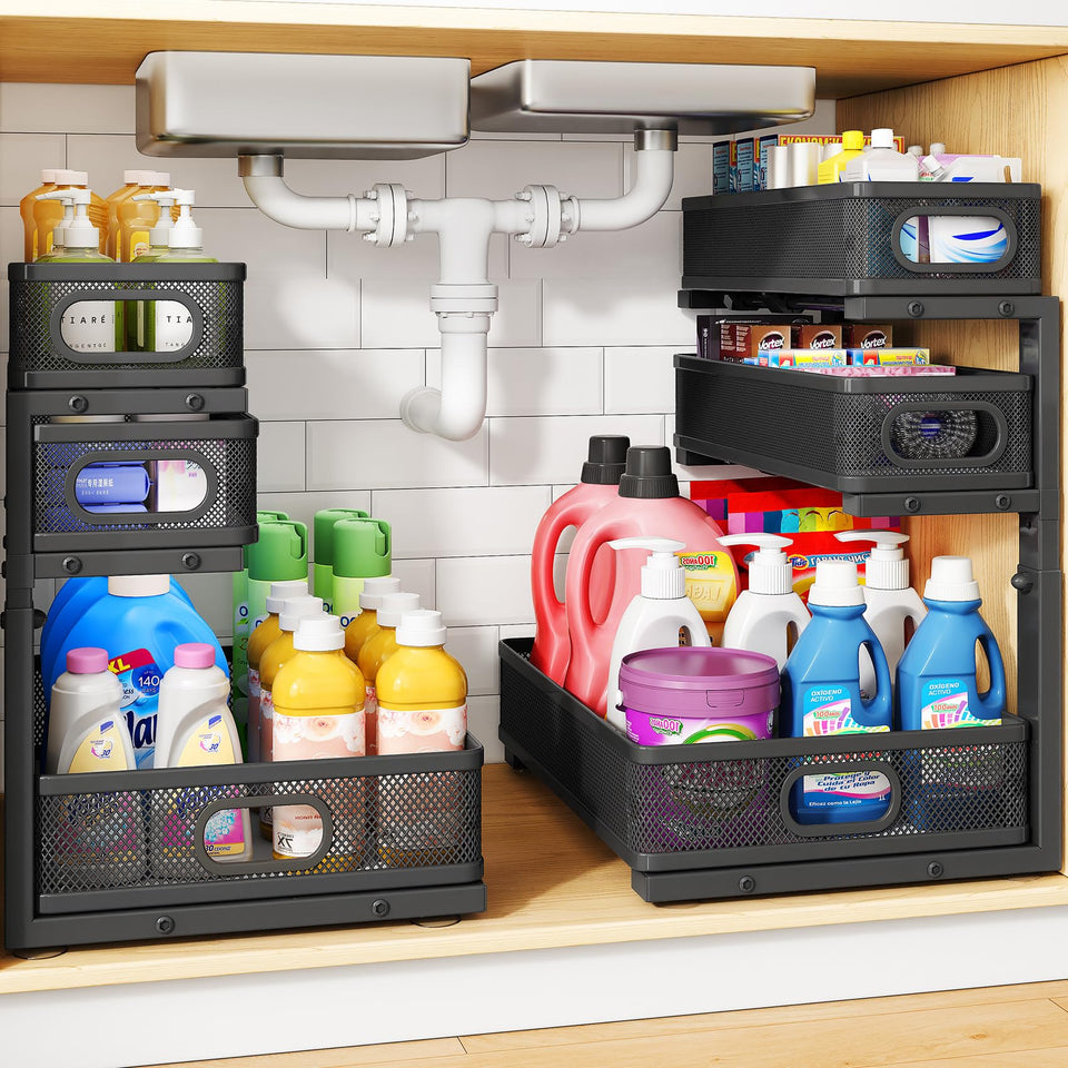 HERJOY under-sink organizer 3-tier sliding for easy access and organization
