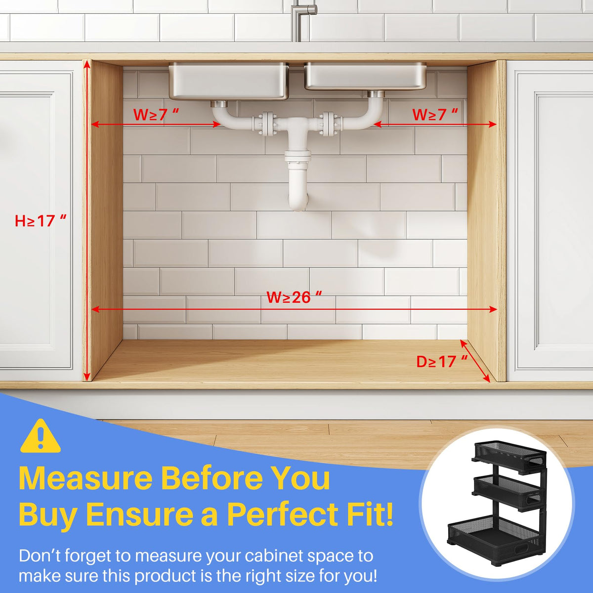 HERJOY Under Sink Organizer with 35% storage boost for neater cabinets.