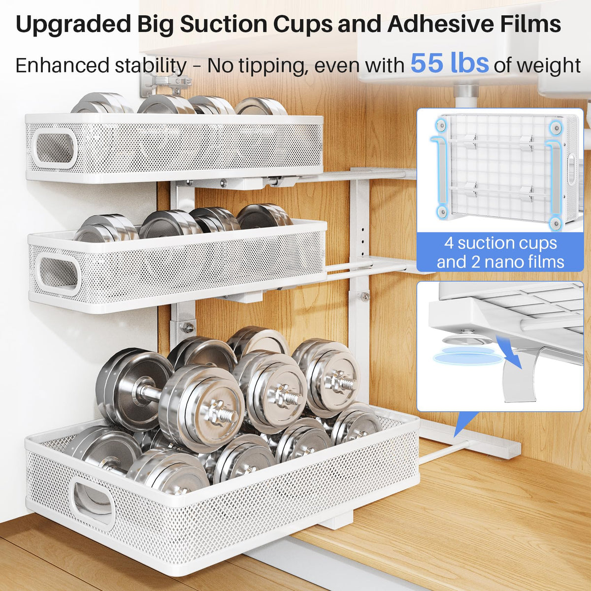 Supports up to 60 pounds for secure storage