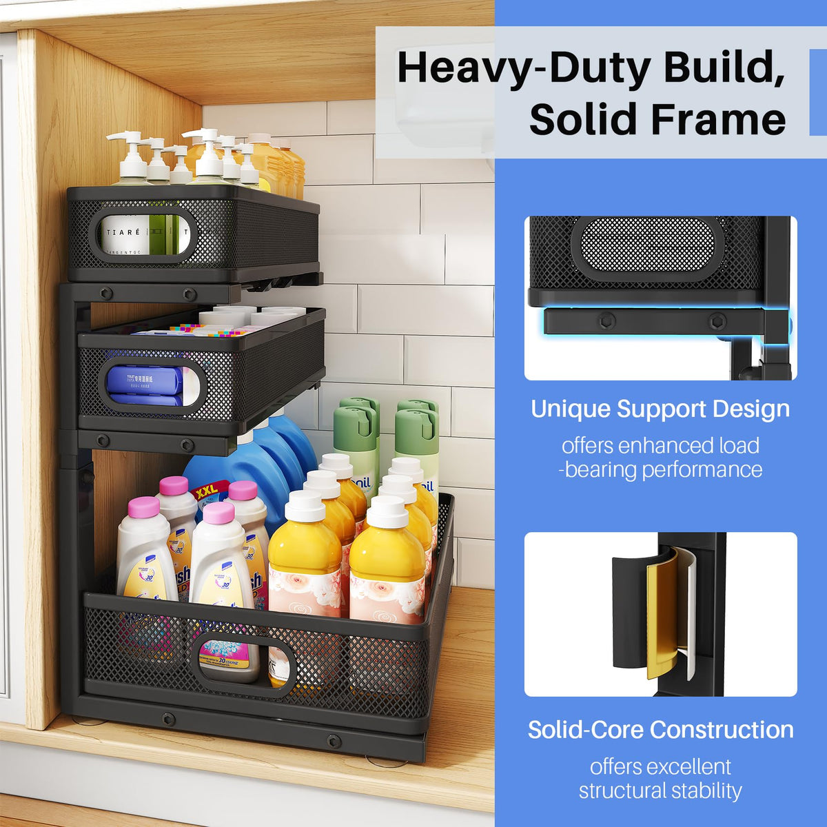 HERJOY height-adjustable design fits tall bottles and small containers.