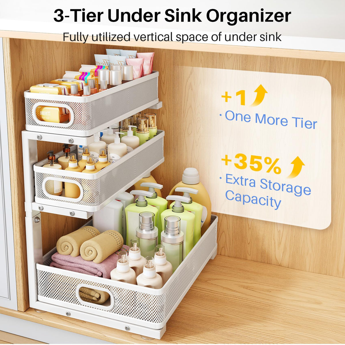Pull-out design helps reach rear items without bending