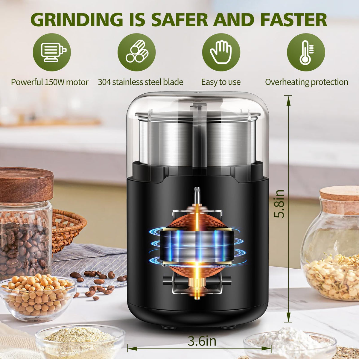 Hermolante grinder lid safety mechanism shown for controlled operation.