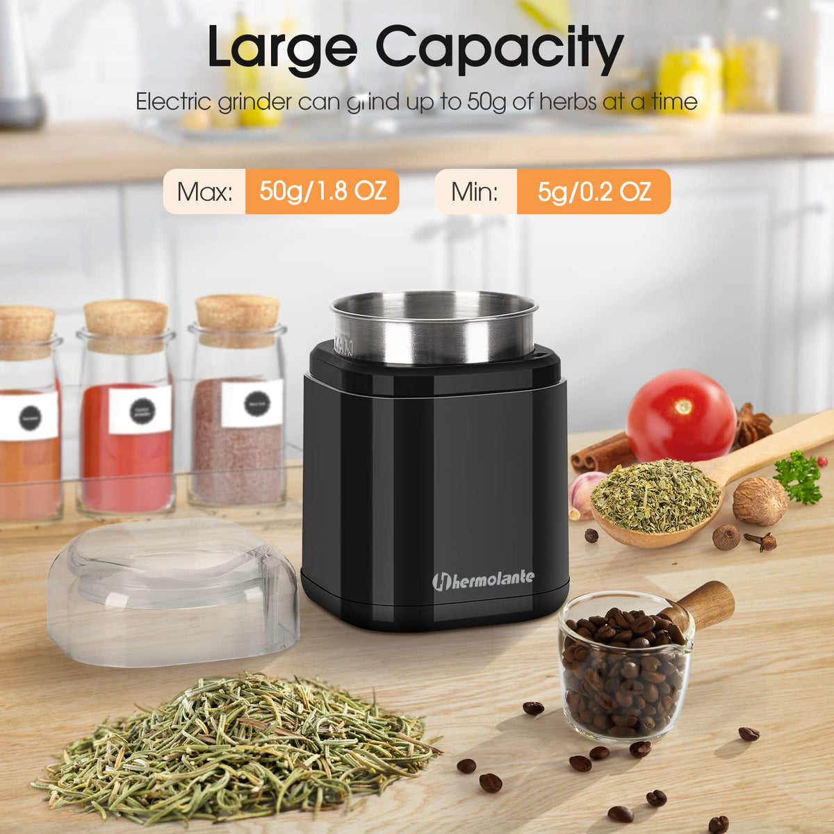 Hermolante spice grinder cleaning brush included for maintenance