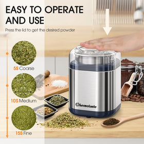 Hermolante spice grinder top view showing safe, controlled operation.