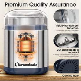 Hermolante blade assembly with stainless steel blades for versatile grinding.