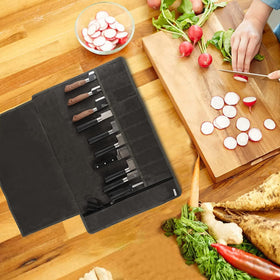 HERSENT front view of knife roll bag ready for everyday cooking tasks.