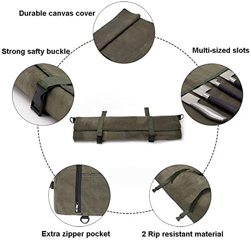 HERSENT knife roll bag with knife sleeves and utensils ready for travel.