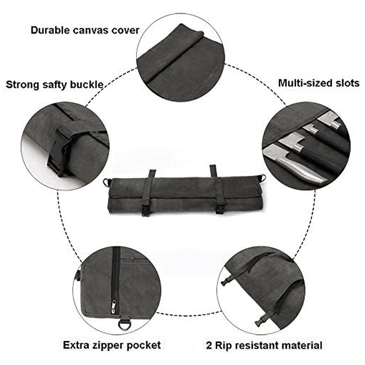 HERSENT knife roll bag rolled up illustrating portable storage for travel.