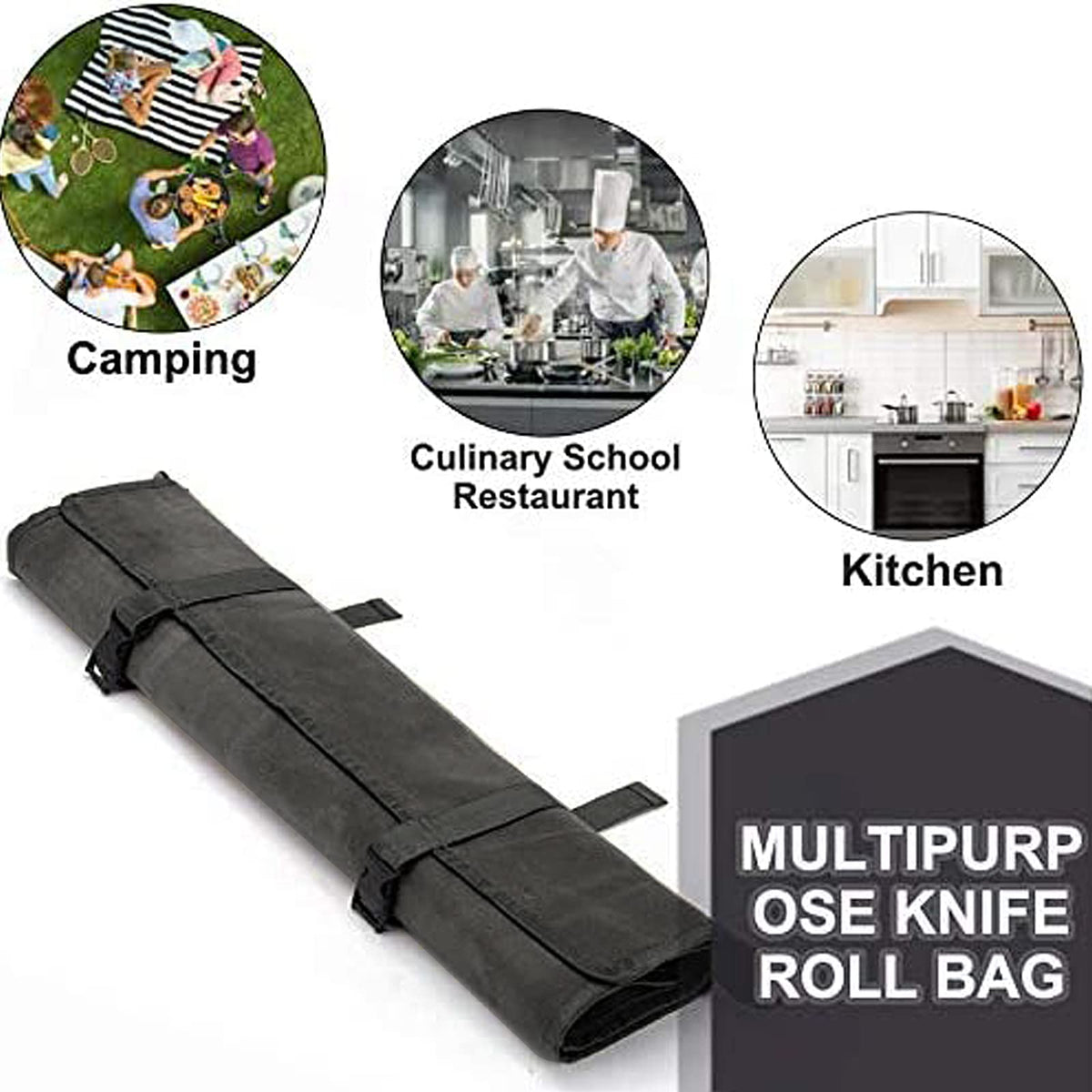 HERSENT knife roll bag with secure buckles for safe transport to work or class.