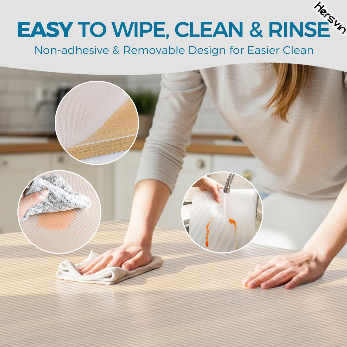 Hersvin easy-cut liner easily fits any space with scissors.