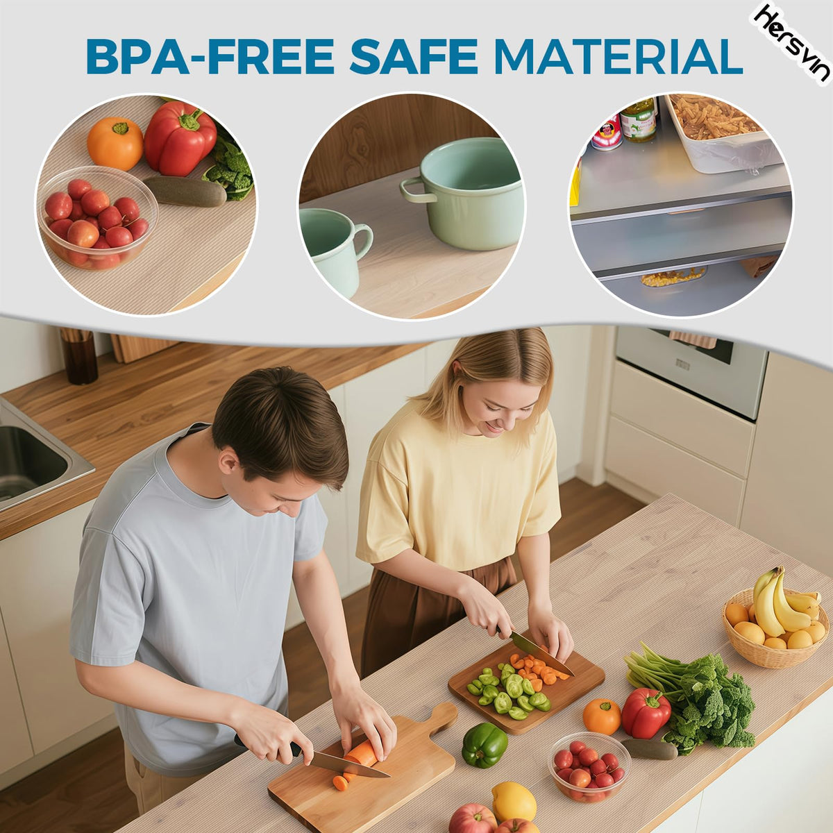Hersvin EVA kitchen liner clear stripe reveals surface while protecting.