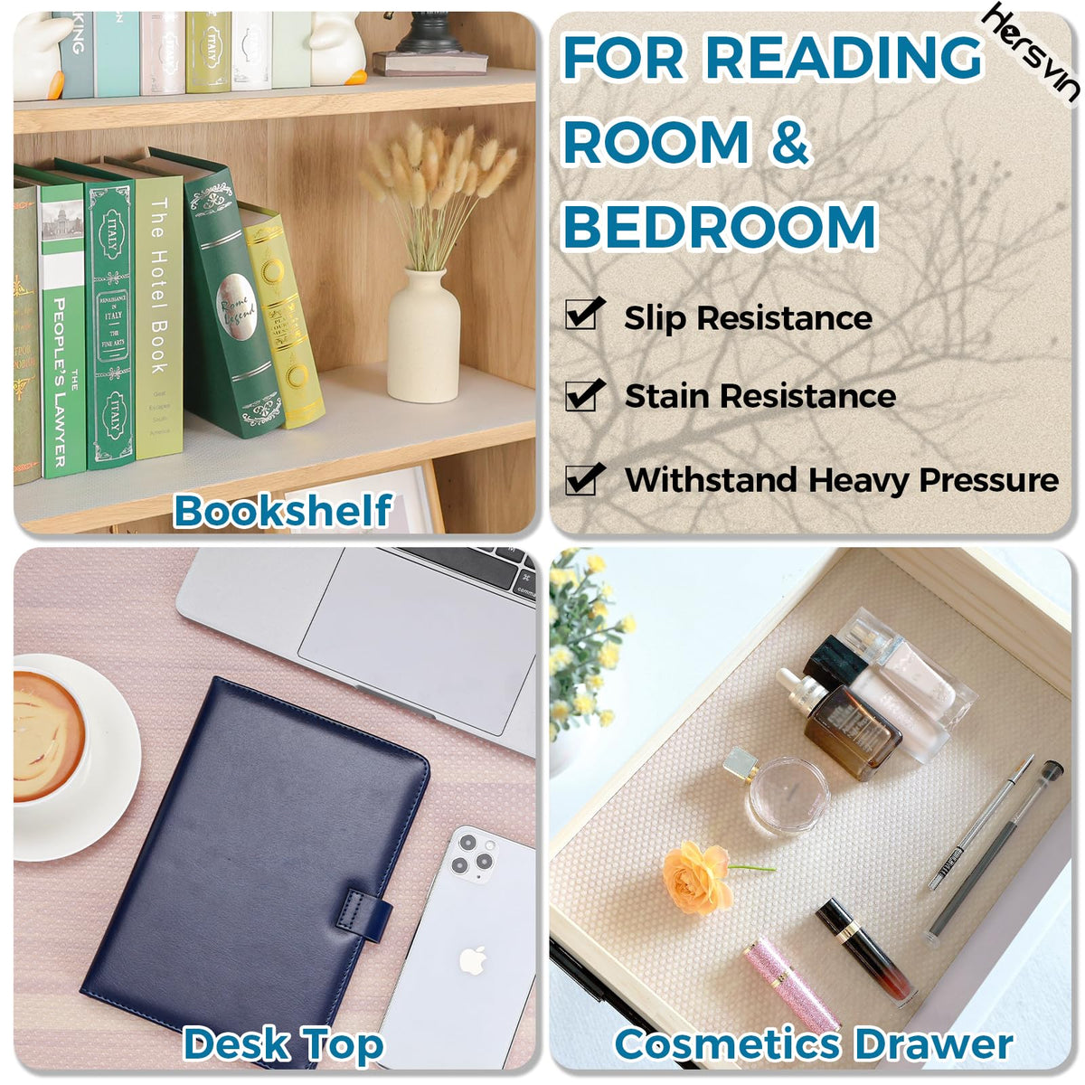 Hersvin shelf liner protects glass, wood, plastic, and metal surfaces