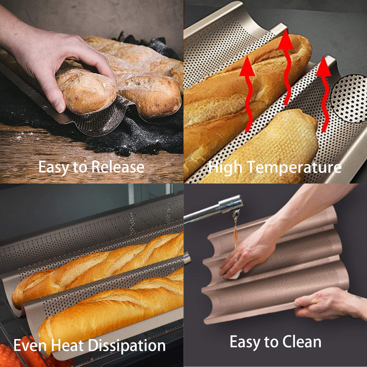 Hesanzol baguette pan easy release coating for quick demolding.