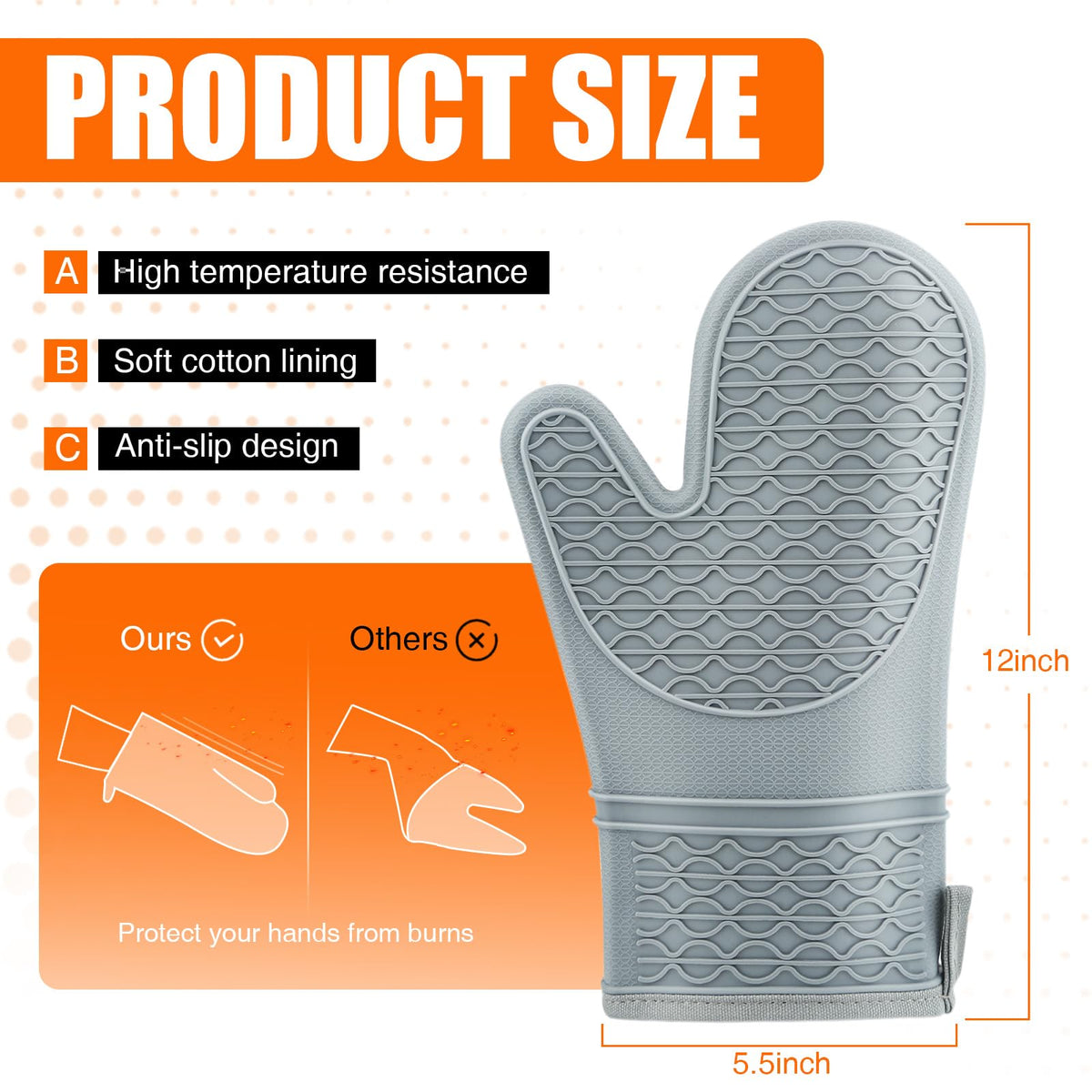 HESEE oven mitts highlight non-slip textured grip for secure handling