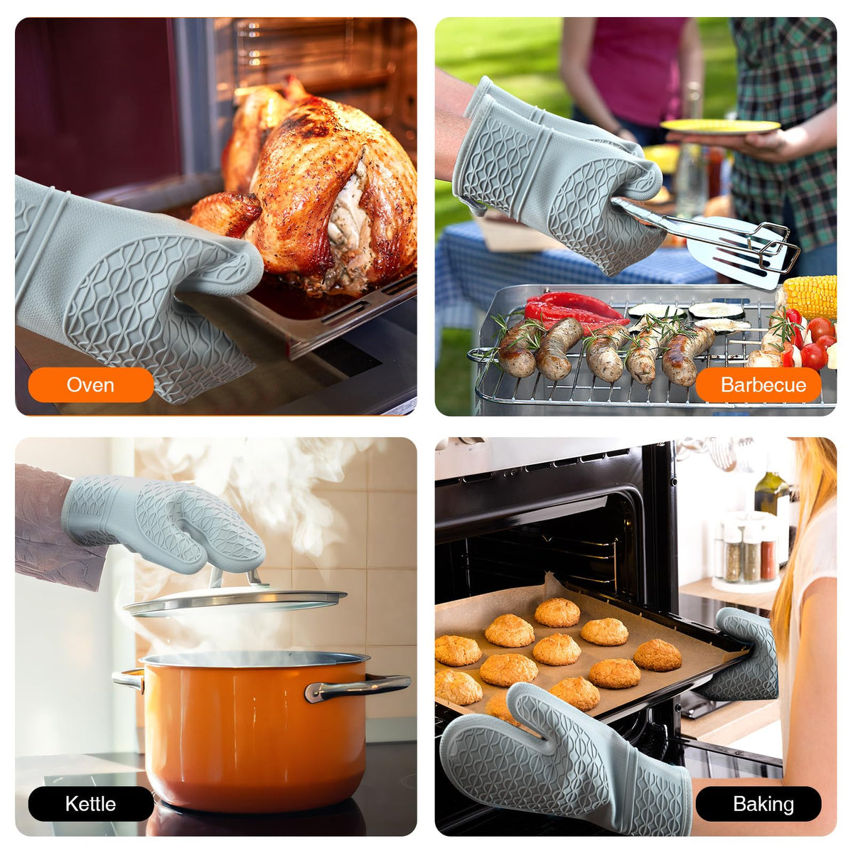 HESEE waterproof silicone mitts keep hands dry during cooking