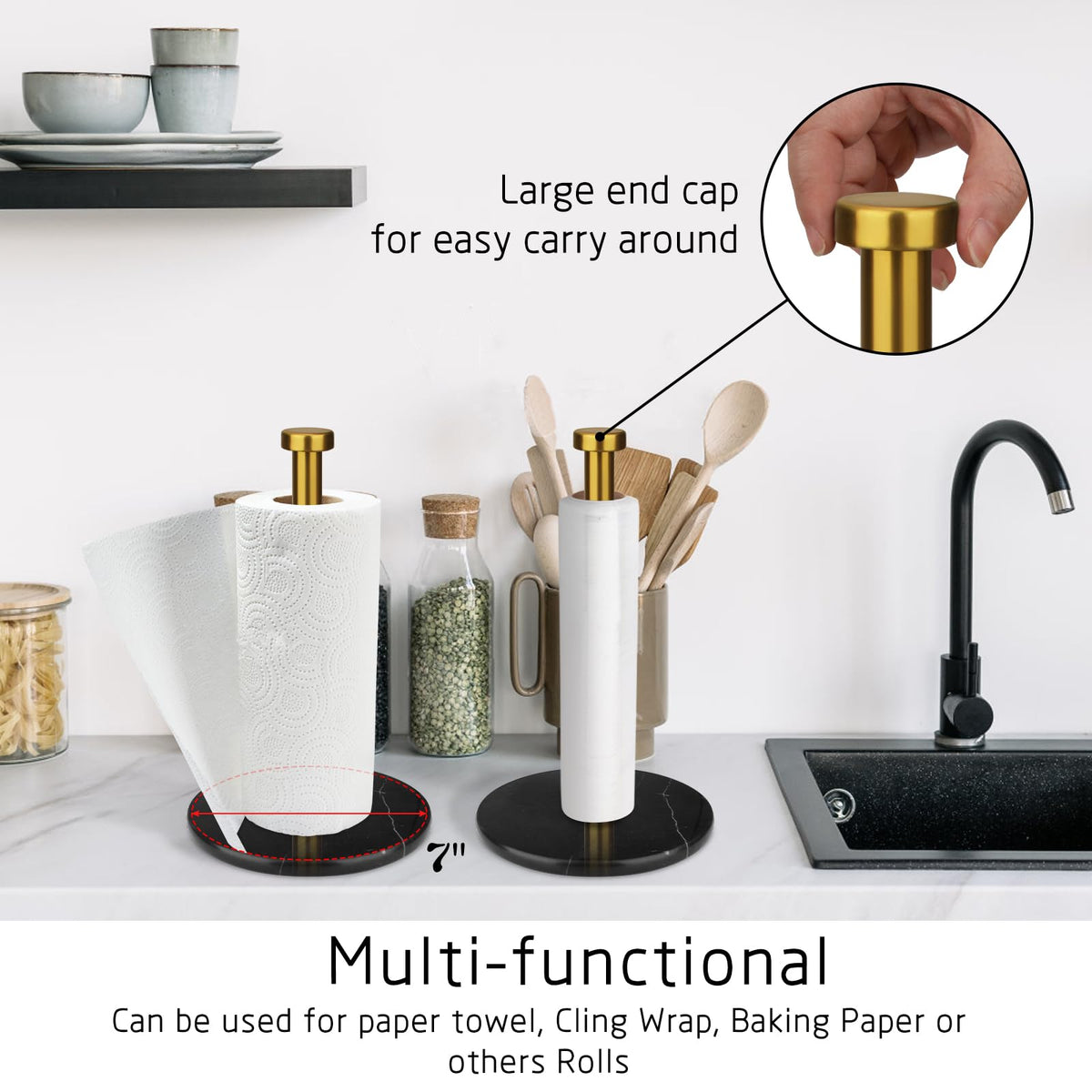 HESHIBI 7-inch black marble base adds weight and elegance